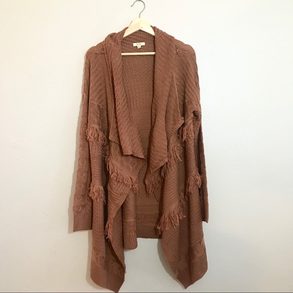 Blanket cable fringe waterfall cardigan sweater - Picture 2 of 7